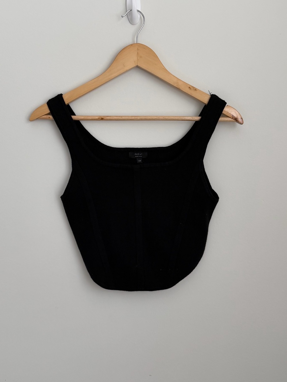 debut Black Square-Neck Corset Crop Tank